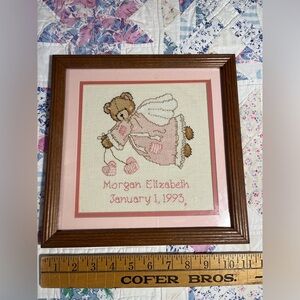 Framed Cross-Stitch Teddy Bear Art